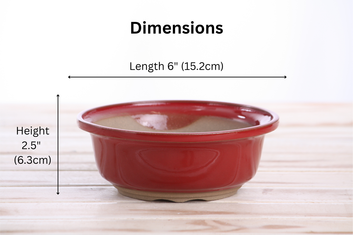 Willow Bonsai Ceramics Round Bonsai Pot 6 Inch – Round Ceramic Bonsai & Succulent Planter with Accentuated Rim and Sculpted Foot Ring, High‑Fired Frost‑Proof Stoneware, Handmade in USA (Red)