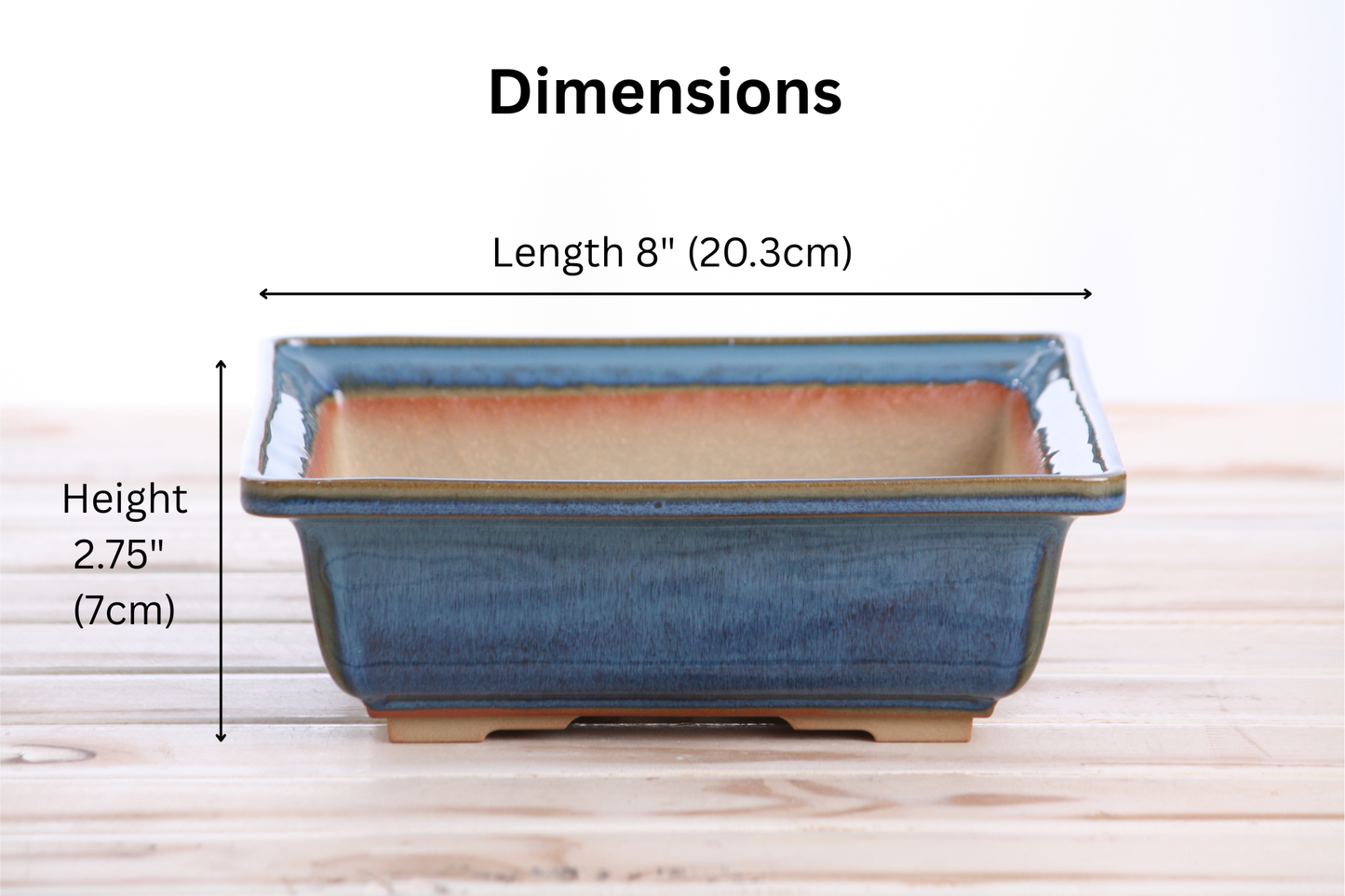 Willow Bonsai Ceramics Square Bonsai Pot 8 Inch – Low‑Profile Square Ceramic Bonsai & Succulent Planter with Accentuated Rim, High‑Fired Frost‑Proof Stoneware, Handmade in USA (Peacock 2025)