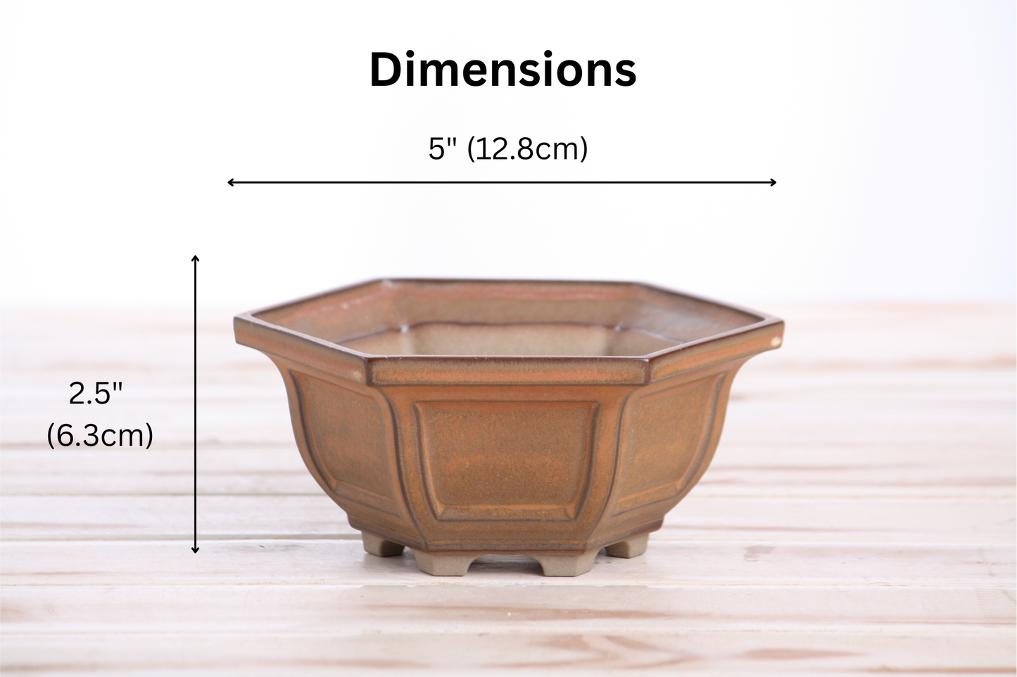 Willow Bonsai Ceramics Hexagonal Windowed Bonsai Pot 5 Inch – Semi‑Cascade Planter, High‑Fired Frost‑Proof Stoneware with Drainage & Wiring Holes, Handmade in USA (Deep Stone)