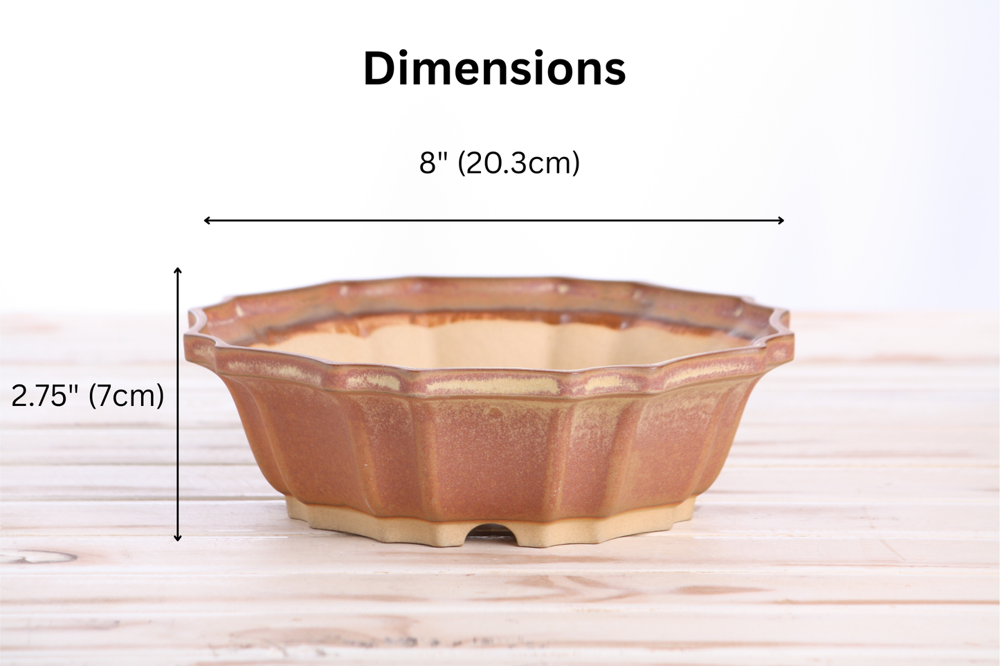 Willow Bonsai Ceramics Flower Design Bonsai Pot 8 Inch – Elegant Ceramic Bonsai & Succulent Planter, High‑Fired Frost‑Proof Stoneware with Drainage & Wiring Holes, Handmade in USA (Deep Stone)