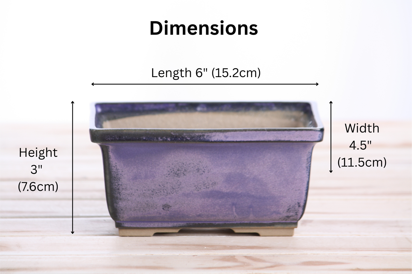 Willow Bonsai Ceramics Rectangle Deep Bonsai Pot 6 Inch – Higher‑Profile Rectangular Ceramic Bonsai & Succulent Planter with Accentuated Rim, High‑Fired Frost‑Proof Stoneware, Handmade in USA (Purple)