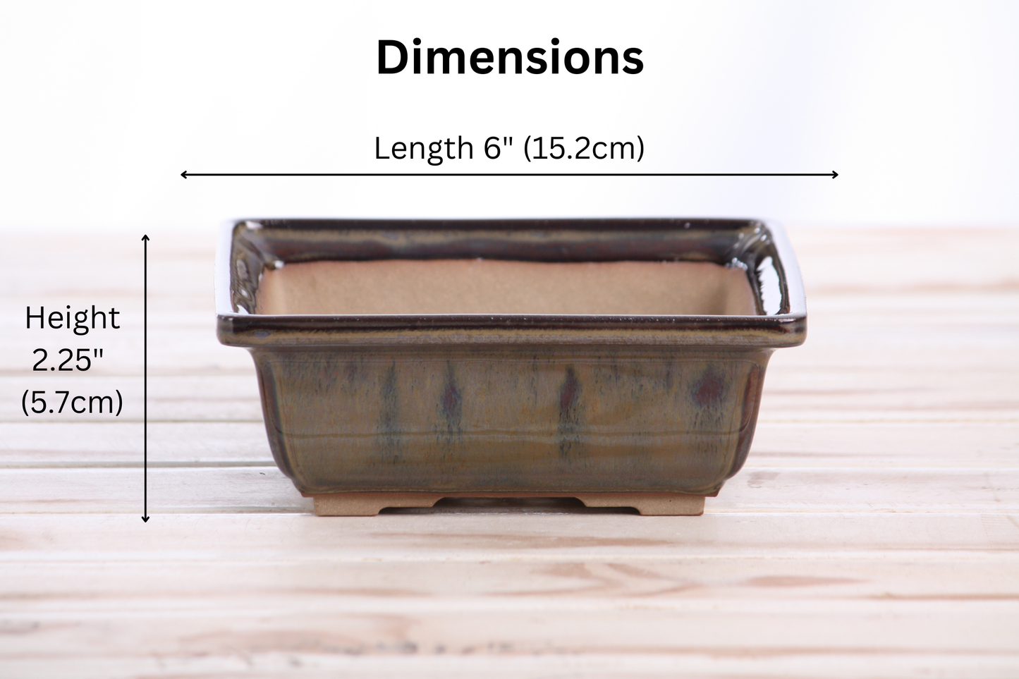 Willow Bonsai Ceramics Square Bonsai Pot 6 Inch – Low‑Profile Square Ceramic Bonsai & Succulent Planter with Accentuated Rim, High‑Fired Frost‑Proof Stoneware, Handmade in USA (Dark Honey)