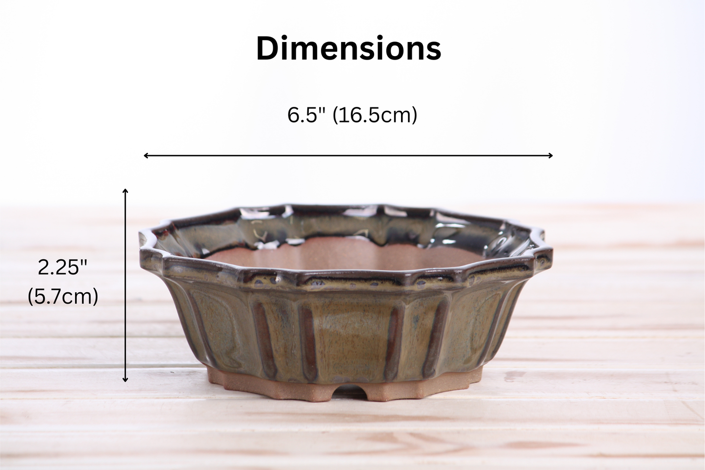 Willow Bonsai Ceramics Flower Design Bonsai Pot 6.5 Inch – Elegant Ceramic Bonsai & Succulent Planter, High‑Fired Frost‑Proof Stoneware with Drainage & Wiring Holes, Handmade in USA (Dark Honey)