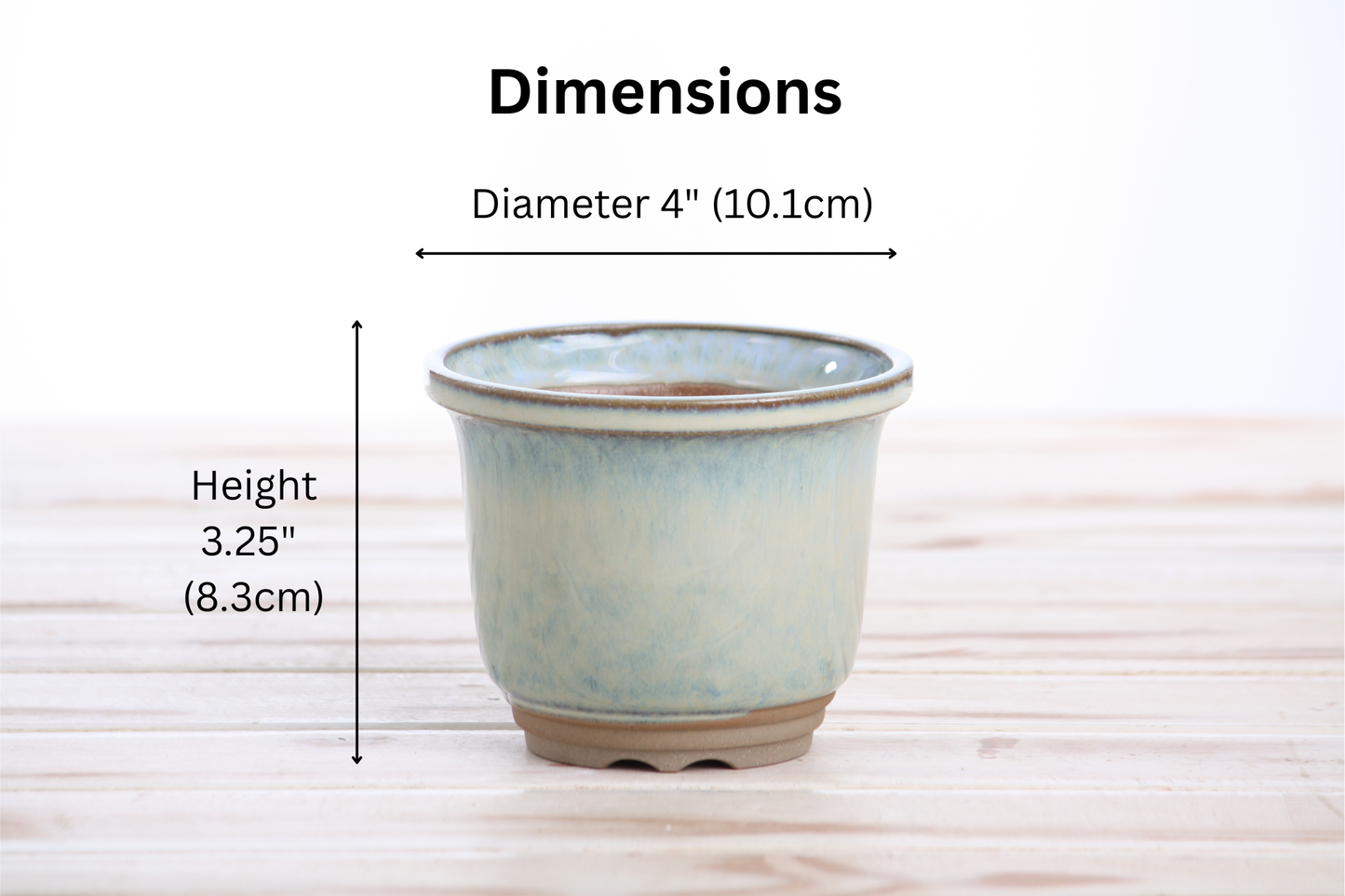 Willow Bonsai Ceramics Flute Bonsai Pot 4 Inch – Round Semi‑Cascade Ceramic Bonsai & Succulent Planter with Fluted Profile and Banded Base, High‑Fired Frost‑Proof Stoneware, Handmade in USA (Glacier)