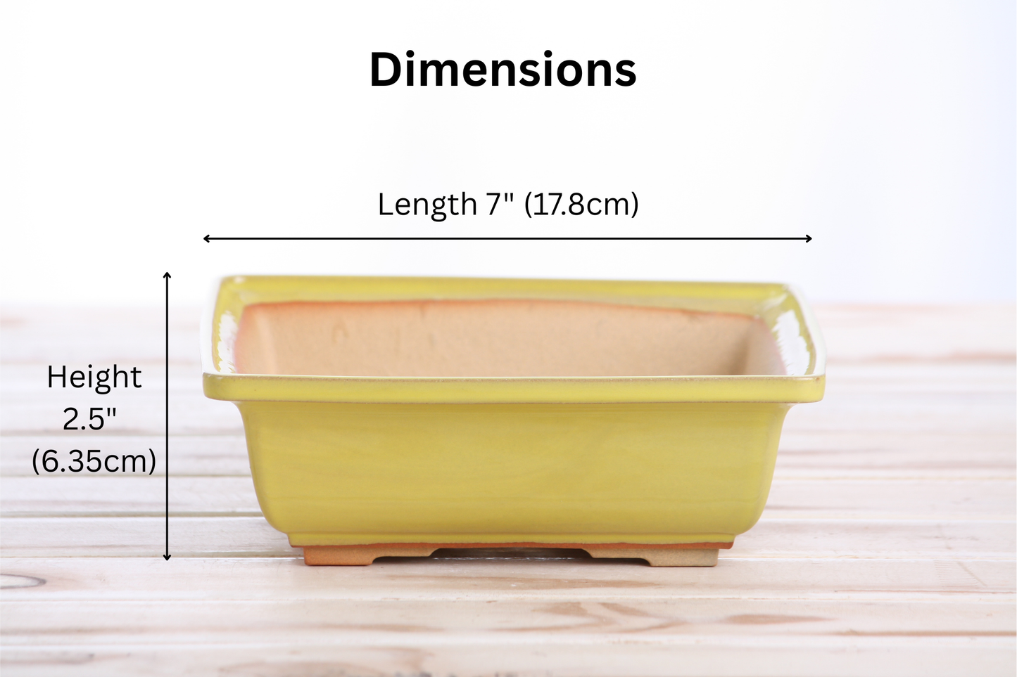 Willow Bonsai Ceramics Square Bonsai Pot 7 Inch – Low‑Profile Square Ceramic Bonsai & Succulent Planter with Accentuated Rim, High‑Fired Frost‑Proof Stoneware, Handmade in USA (Yellow)