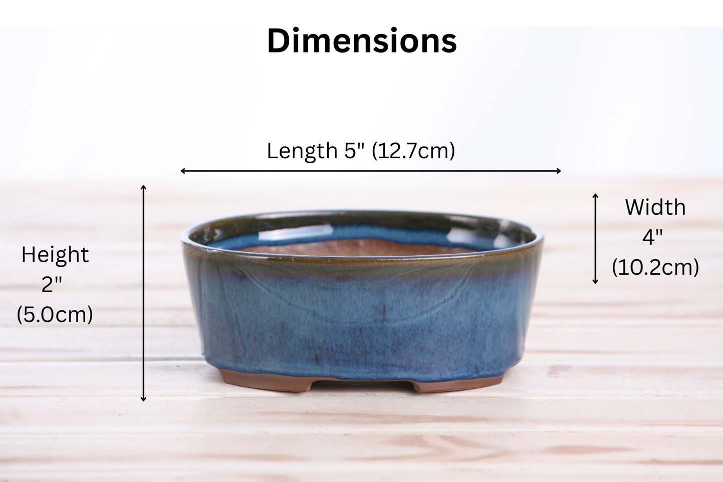 Willow Bonsai Ceramics Oval A Bonsai Pot 5 Inch – Straight‑Sided Oval Ceramic Bonsai & Succulent Planter, High‑Fired Frost‑Proof Stoneware with Drainage & Wiring Holes, Handmade in USA (Peacock)