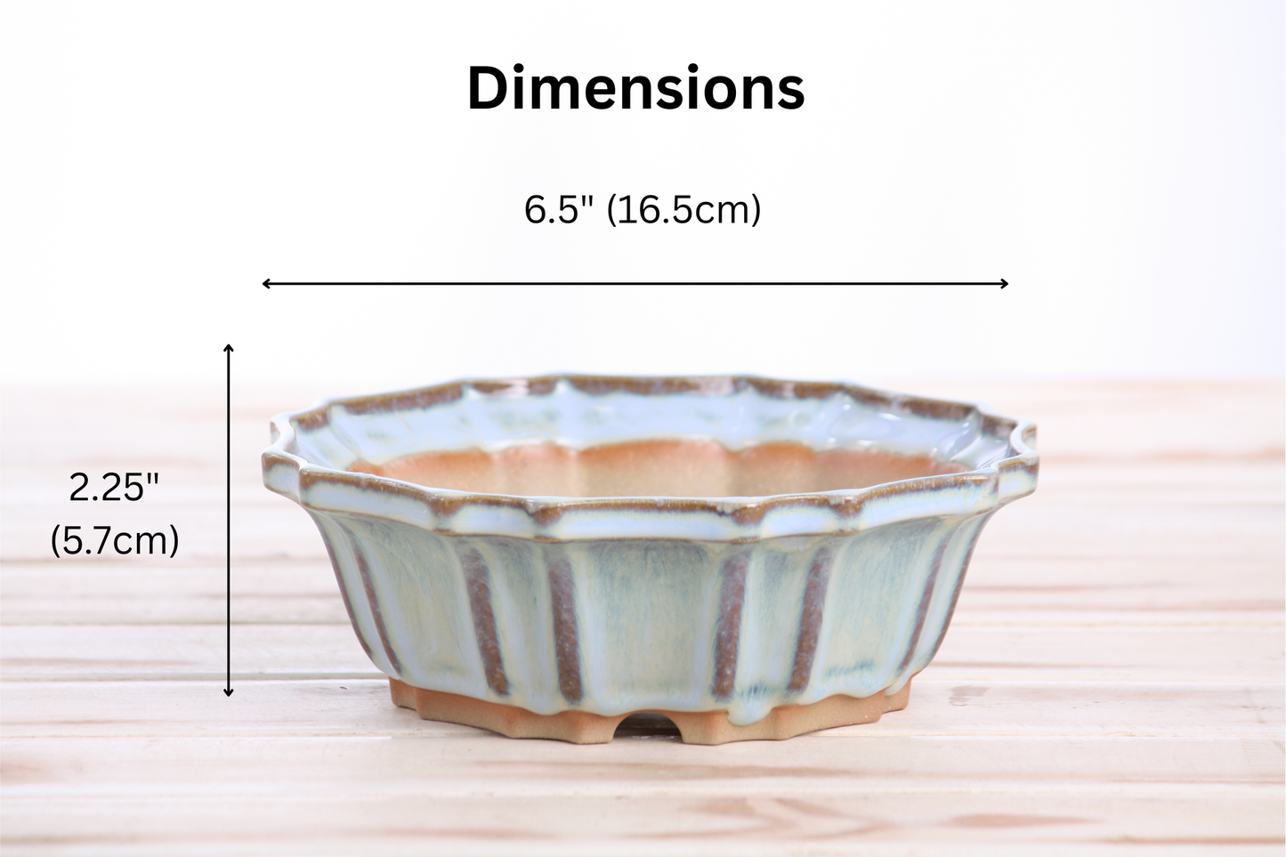 Willow Bonsai Ceramics Flower Design Bonsai Pot 6.5 Inch – Elegant Ceramic Bonsai & Succulent Planter, High‑Fired Frost‑Proof Stoneware with Drainage & Wiring Holes, Handmade in USA (Glacier)
