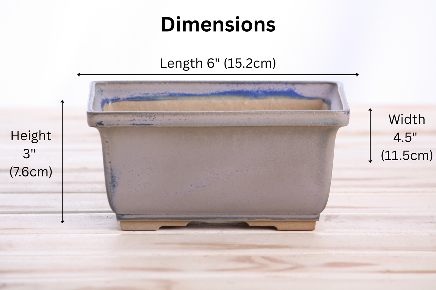 Willow Bonsai Ceramics Rectangle Deep Bonsai Pot 6 Inch – Higher‑Profile Rectangular Ceramic Bonsai & Succulent Planter with Accentuated Rim, High‑Fired Frost‑Proof Stoneware, Handmade in USA (Ocean)
