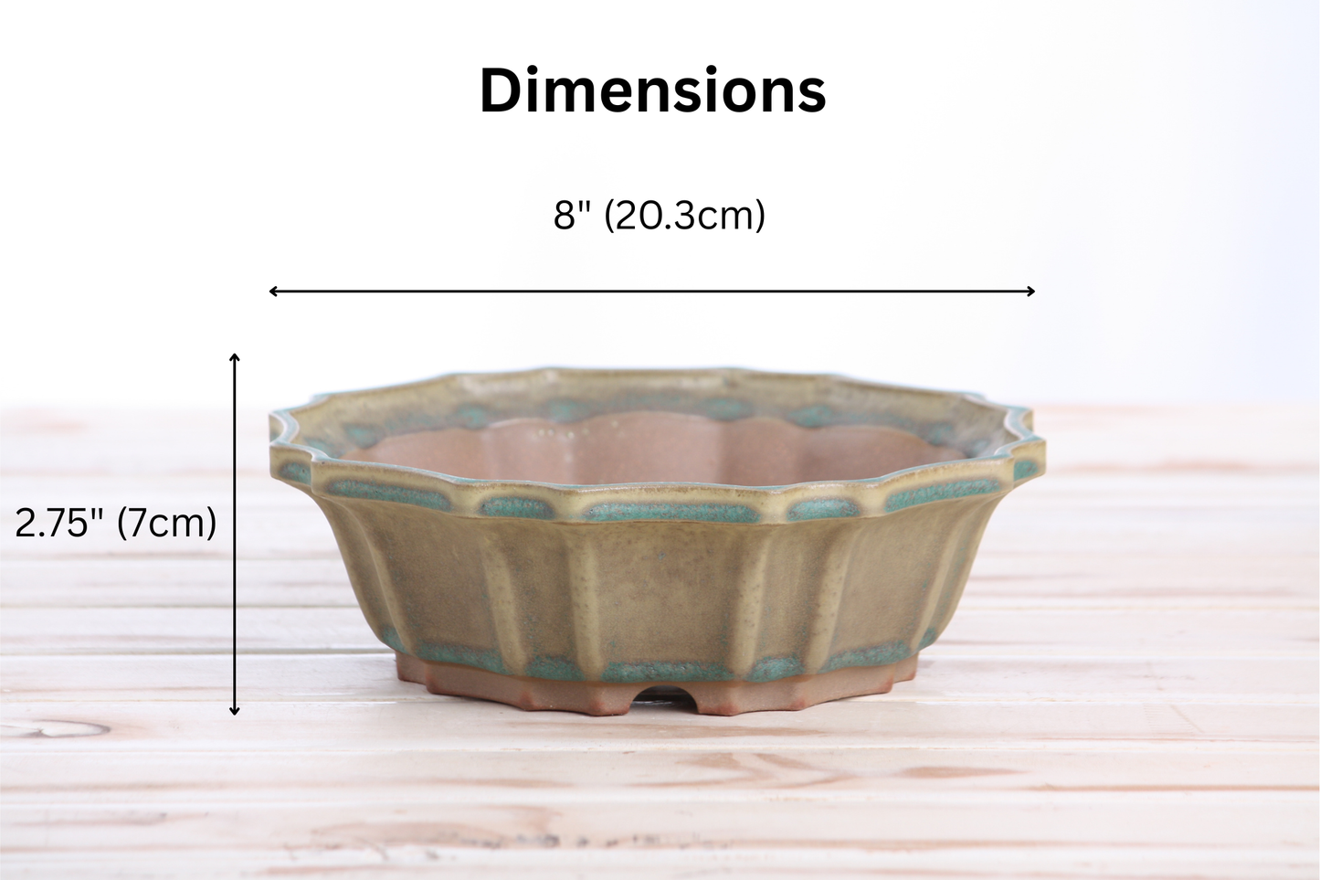 Willow Bonsai Ceramics Flower Design Bonsai Pot 8 Inch – Elegant Ceramic Bonsai & Succulent Planter, High‑Fired Frost‑Proof Stoneware with Drainage & Wiring Holes, Handmade in USA (Speckled Moss)