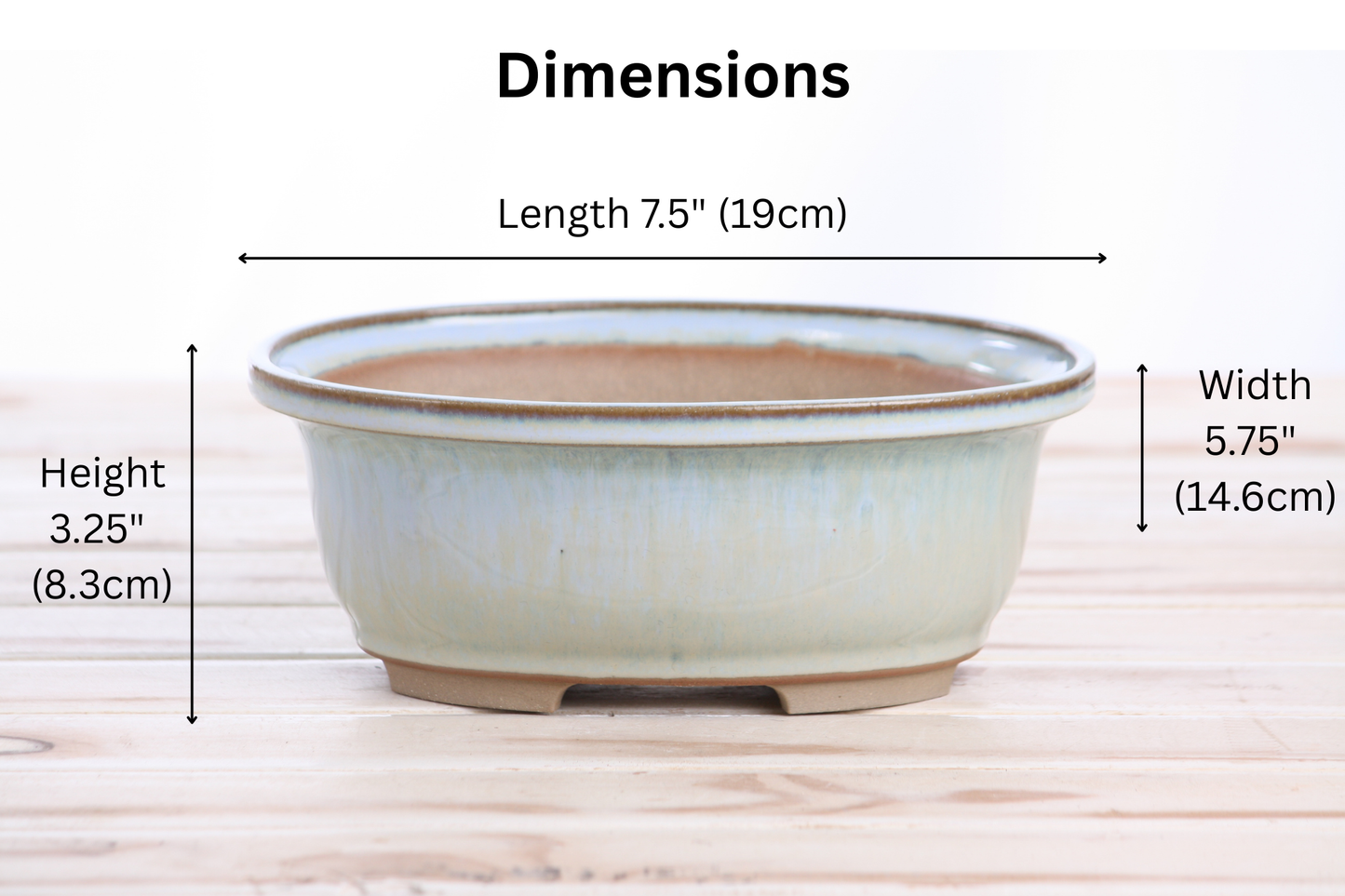 Willow Bonsai Ceramics Fat Bonsai Pot 7.5 Inch – Bold Oval Ceramic Bonsai & Succulent Planter with Accentuated Rim, High‑Fired Frost‑Proof Stoneware, Handmade in USA (Glacier)
