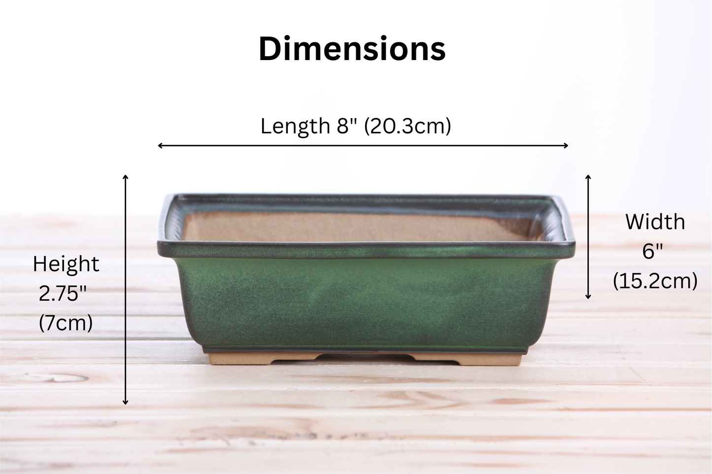 Willow Bonsai Ceramics Rectangle Bonsai Pot 8 Inch – Lower‑Profile Rectangular Ceramic Bonsai & Succulent Planter with Accentuated Rim, High‑Fired Frost‑Proof Stoneware, Handmade in USA (Avocado)