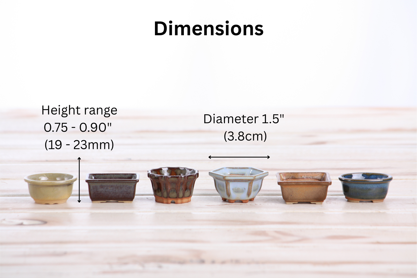 Willow Bonsai Ceramics 1.5 Inch Shito Bonsai Pot Set of 6 – Mini Handmade Ceramic Bonsai & Succulent Pots, High‑Fired Stoneware with Drainage, Made in USA (Set A)