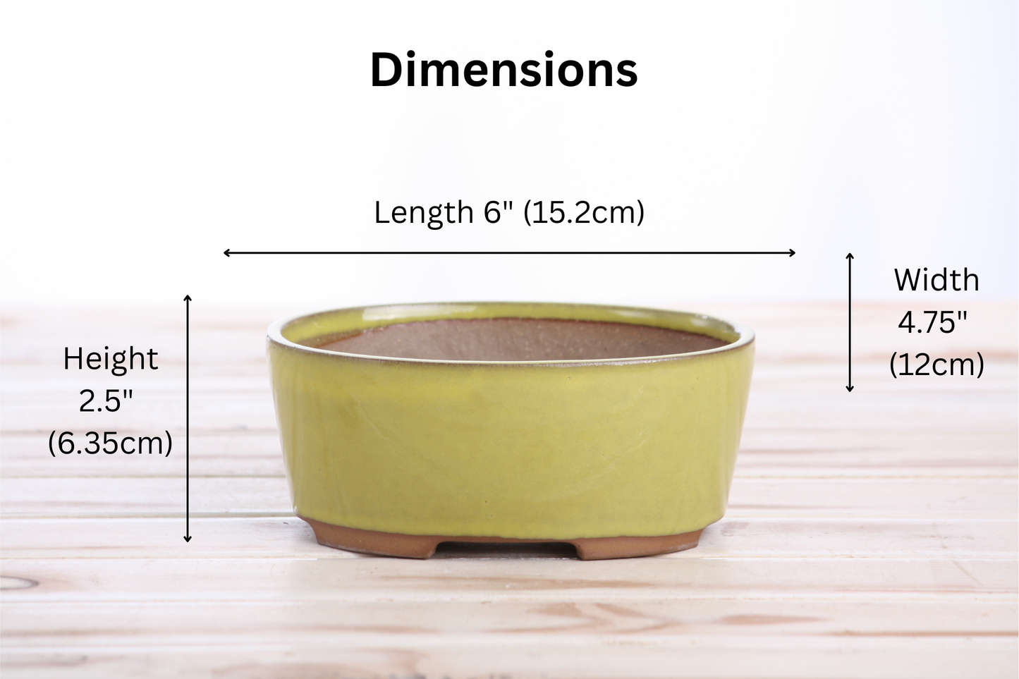 Willow Bonsai Ceramics Oval A Bonsai Pot 6 Inch – Straight‑Sided Oval Ceramic Bonsai & Succulent Planter, High‑Fired Frost‑Proof Stoneware with Drainage & Wiring Holes, Handmade in USA (Yellow)