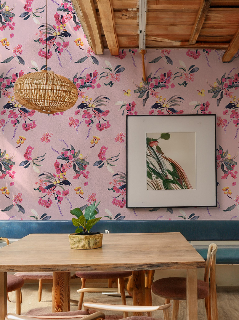 Floral Loquat Wallpaper, pink
