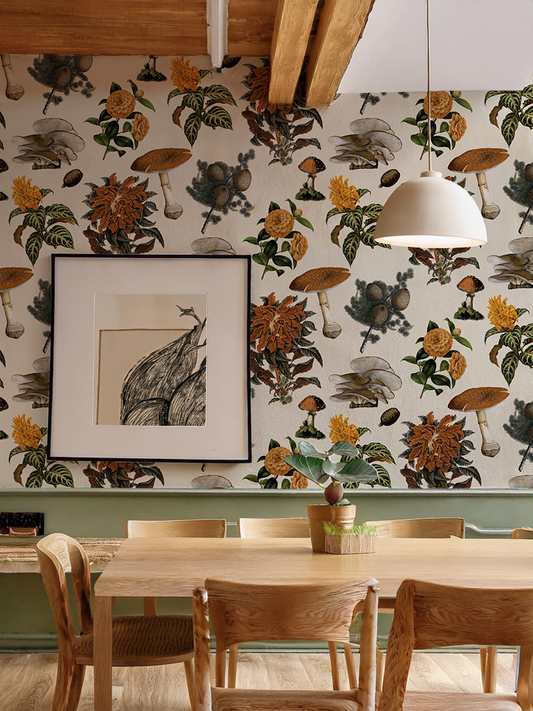 Mushrooms Wallpaper, off-white and marigold