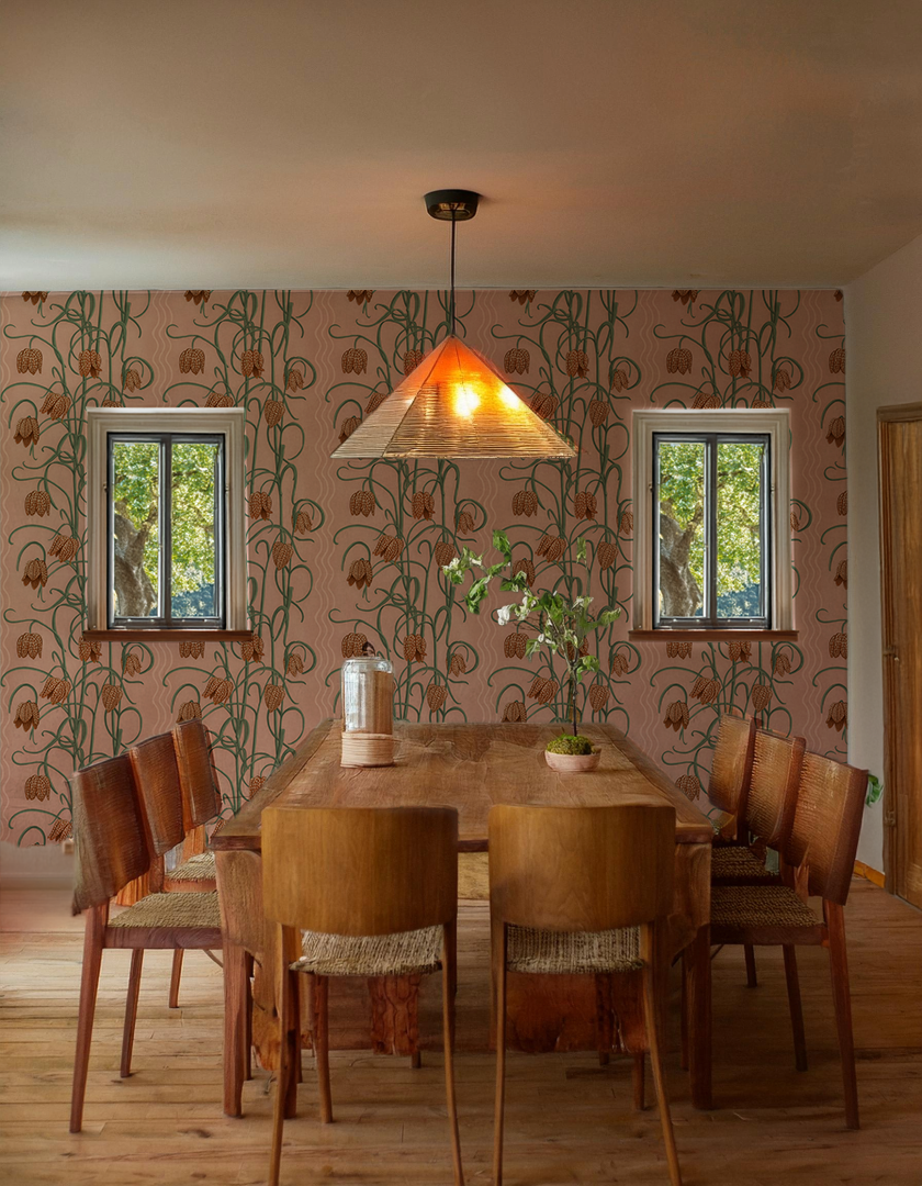 Campanas Wallpaper, dusty pink &  orange