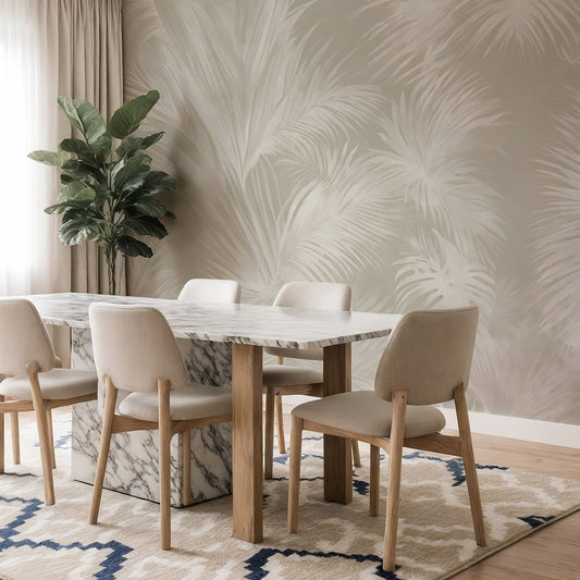 Beige & White Tropical Palm Wall Mural