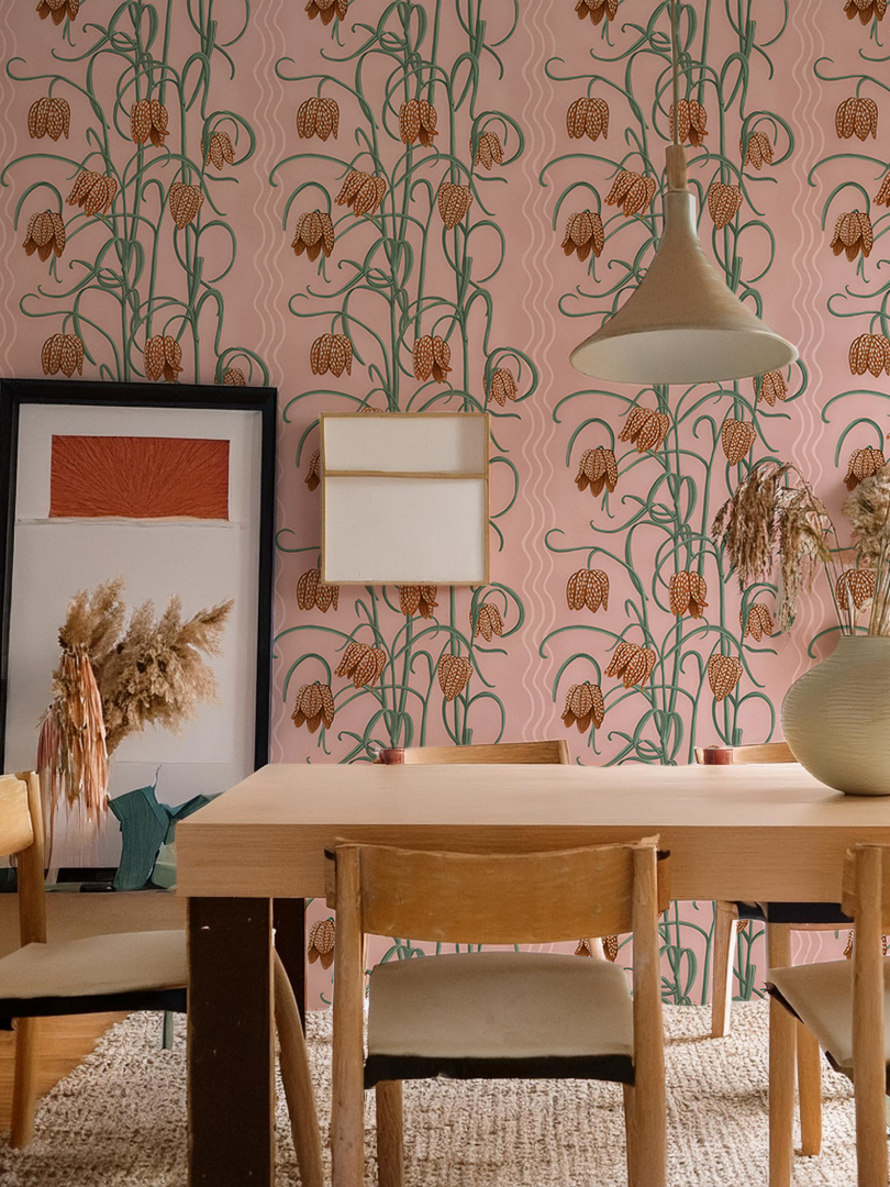 Campanas Wallpaper, dusty pink &  orange
