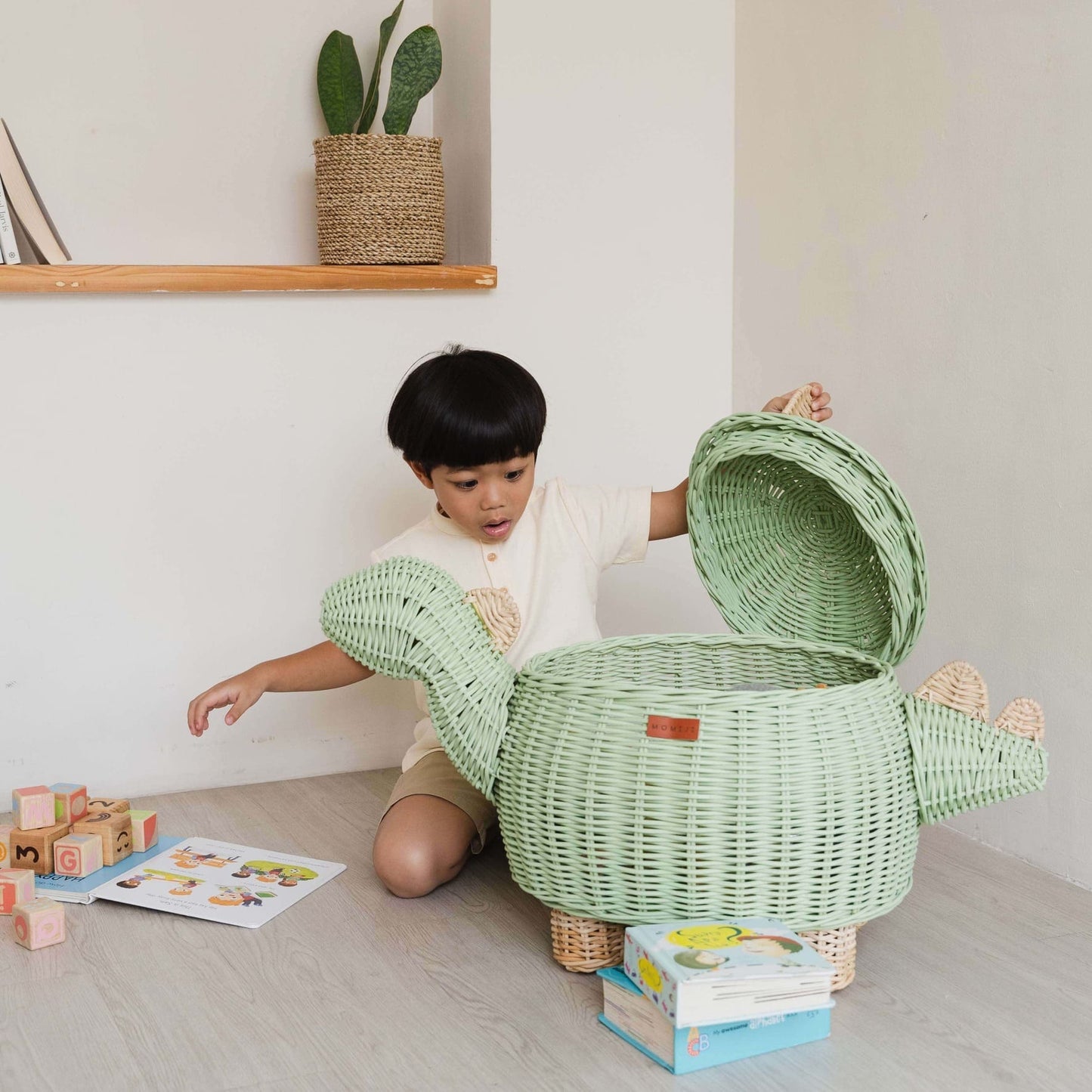 Dinosaur Storage Basket Mint Green - Large