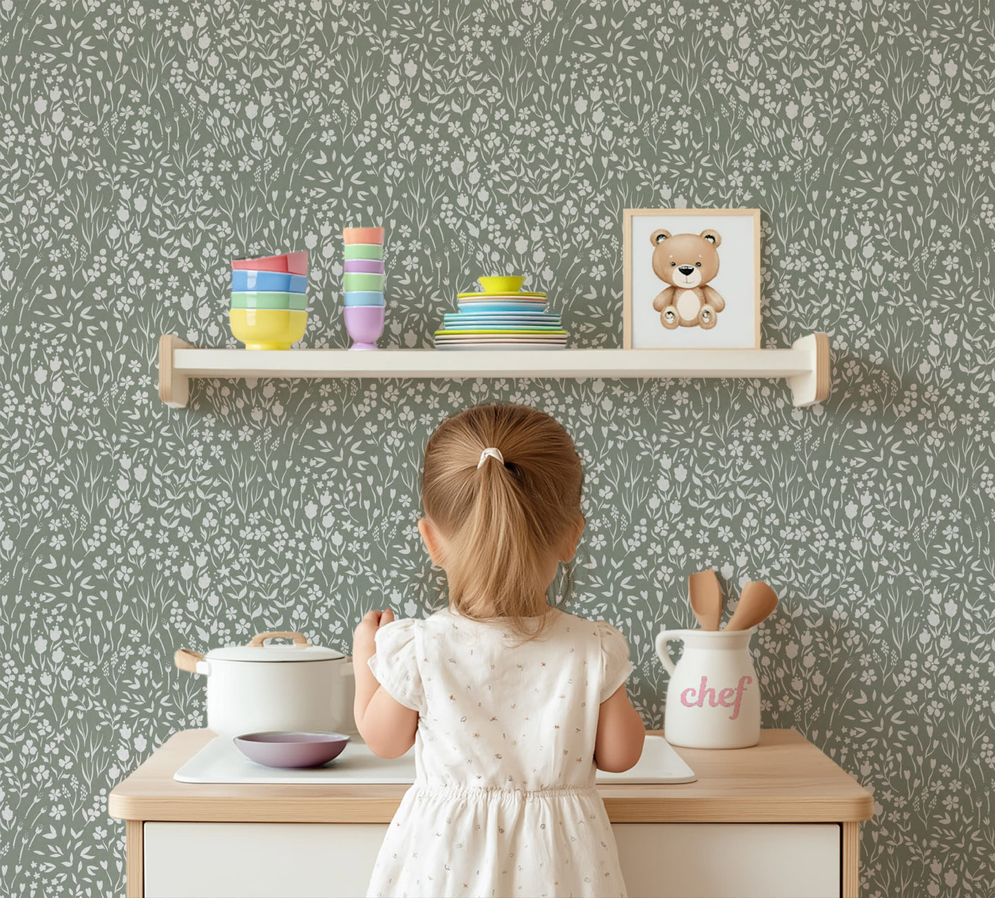 Vintage Ditsy Flowers Peel and Stick & Traditional Wallpaper