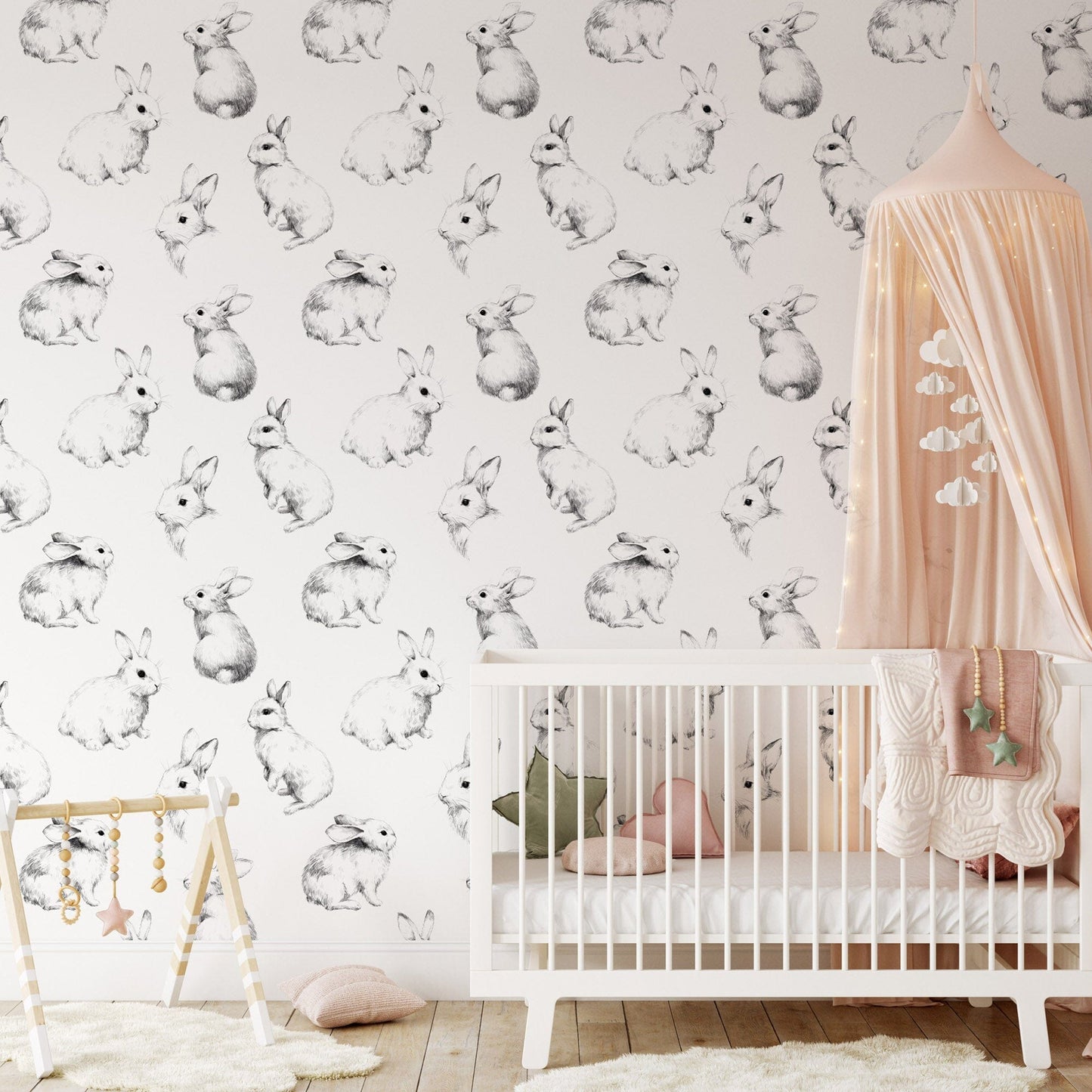 Hand drawn Bunnies Kids Wallpaper