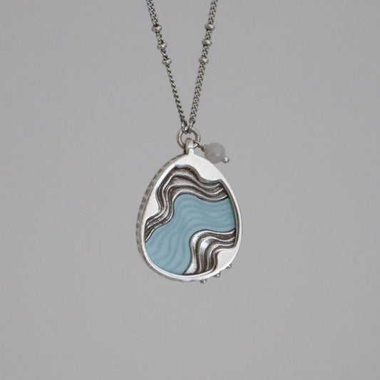 Drift Necklace – Aquamarine Blue Acrylic & Agate Teardrop Pendant