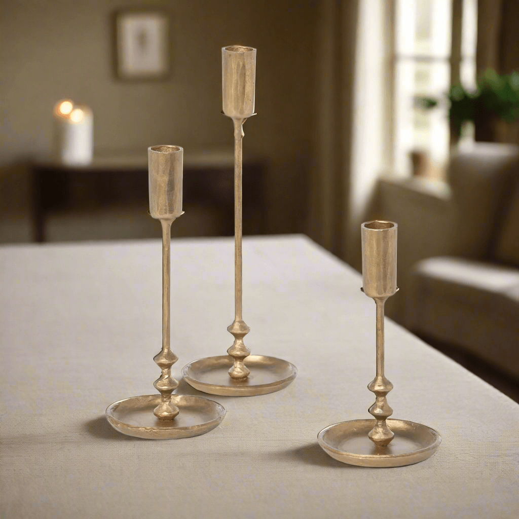 Vintage Antique Gold Iron Taper Candle Holders Set