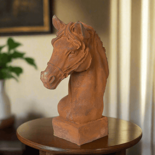 Aged Cast Iron Horse Head Sculpture for Equestrian Decor