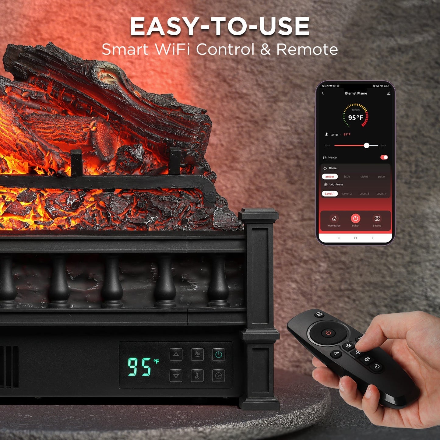 Eternal Flame EF26-LG Smart Electric Fireplace Logs, WiFi Enabled