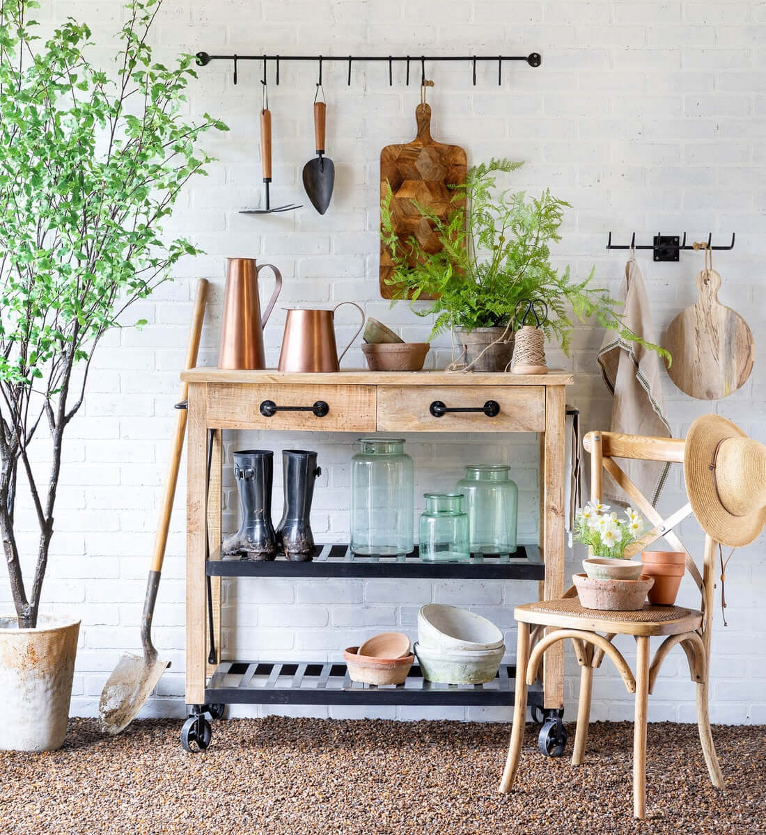Vintage Rolling Garden Cart with Drawers