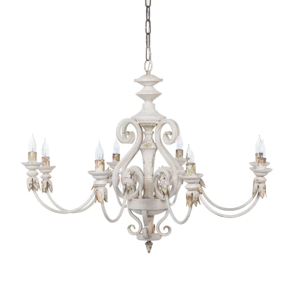 Rustic French Country Chandelier with Gold Leaf Accents