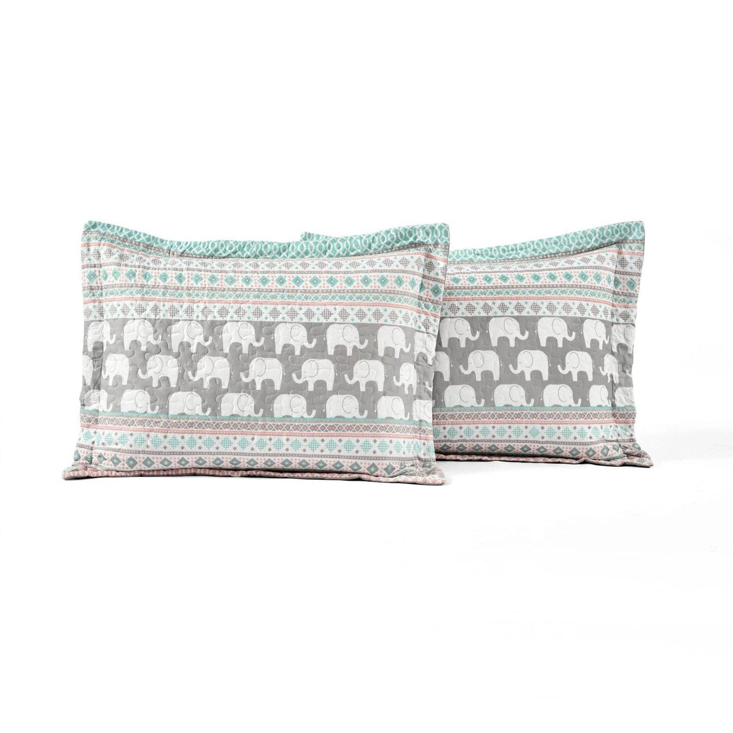 Two pillowcases with elephant pattern on a white background