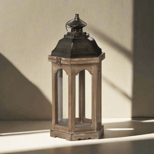 Vintage Rustic Wooden Lantern for Farmhouse and Cottage Decor
