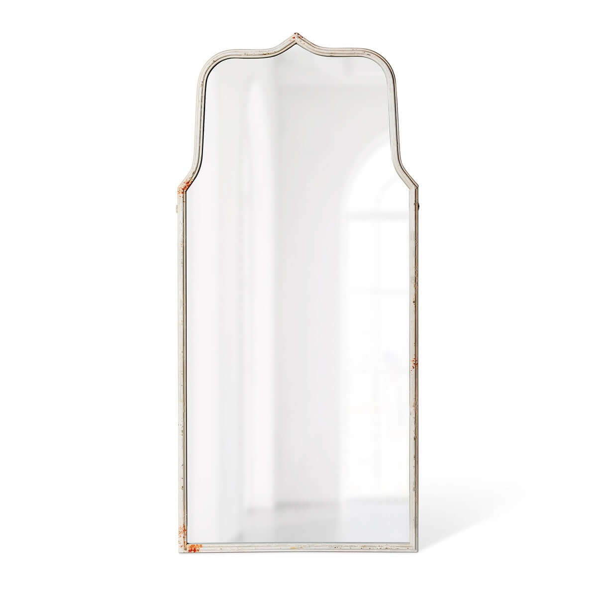 French Country Arch Mirror with Distressed White Frame