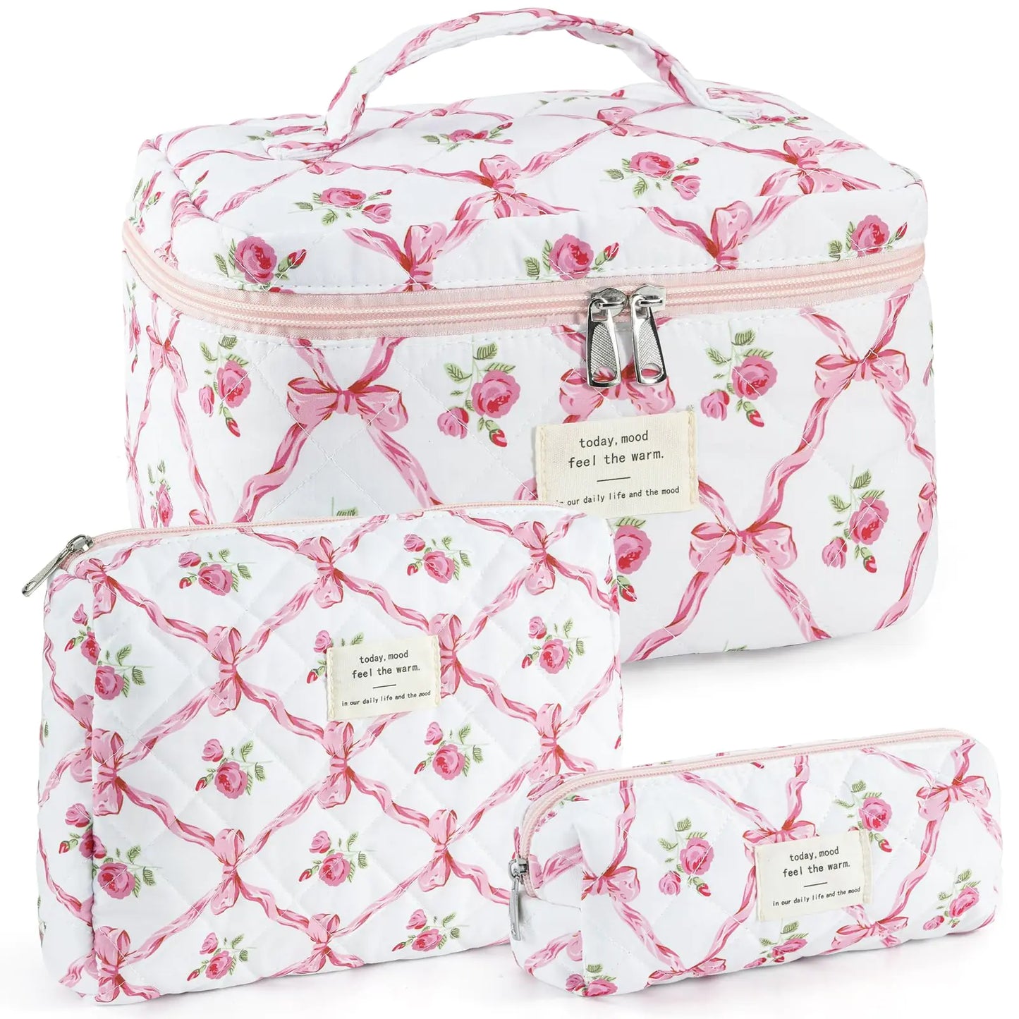 3-Piece Quilted Makeup Bag Set