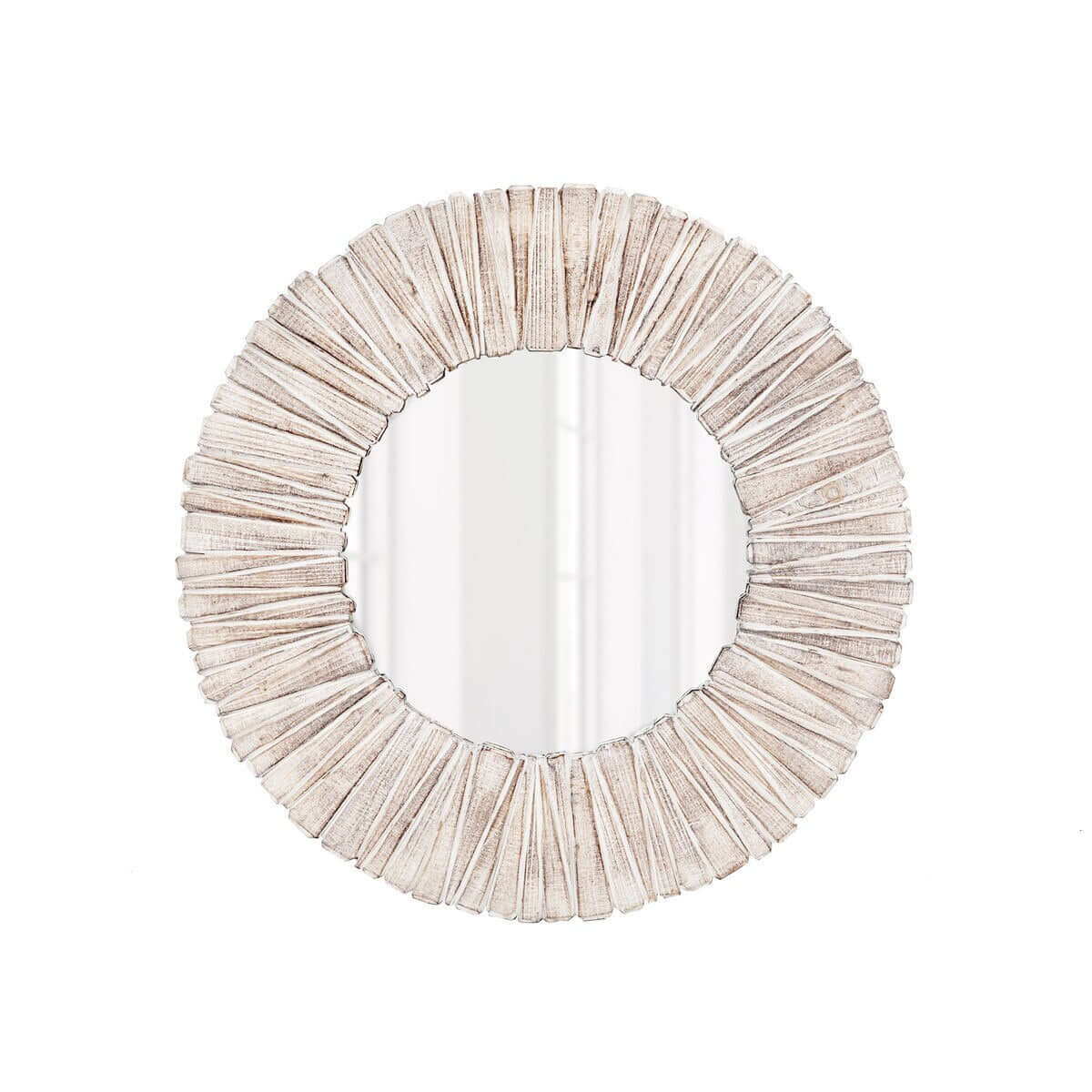 Whitewashed Wood Slat Round Wall Mirror