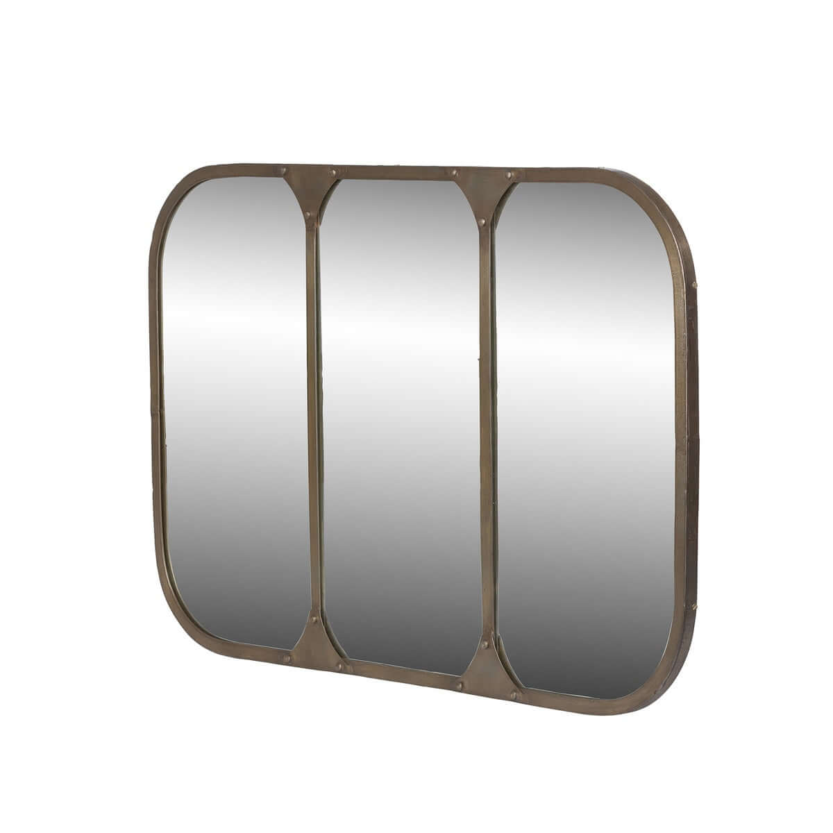 Vintage Industrial Wall Mirror with Aged Brass Metal Frame