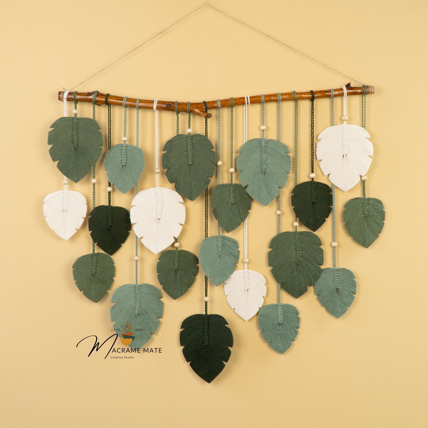 Elodie Forest Green Macrame Leaf Wall Decor