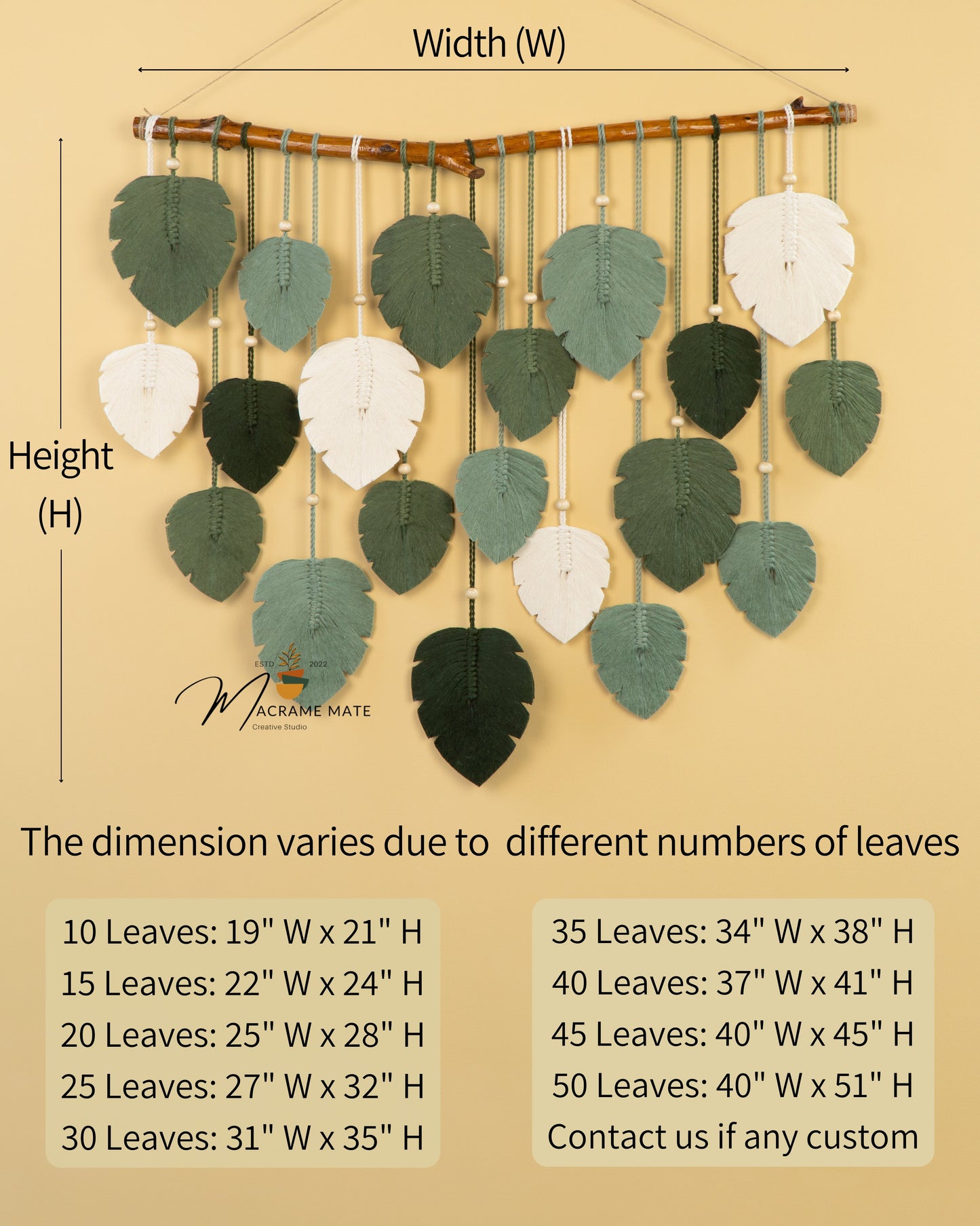 Elodie Forest Green Macrame Leaf Wall Decor