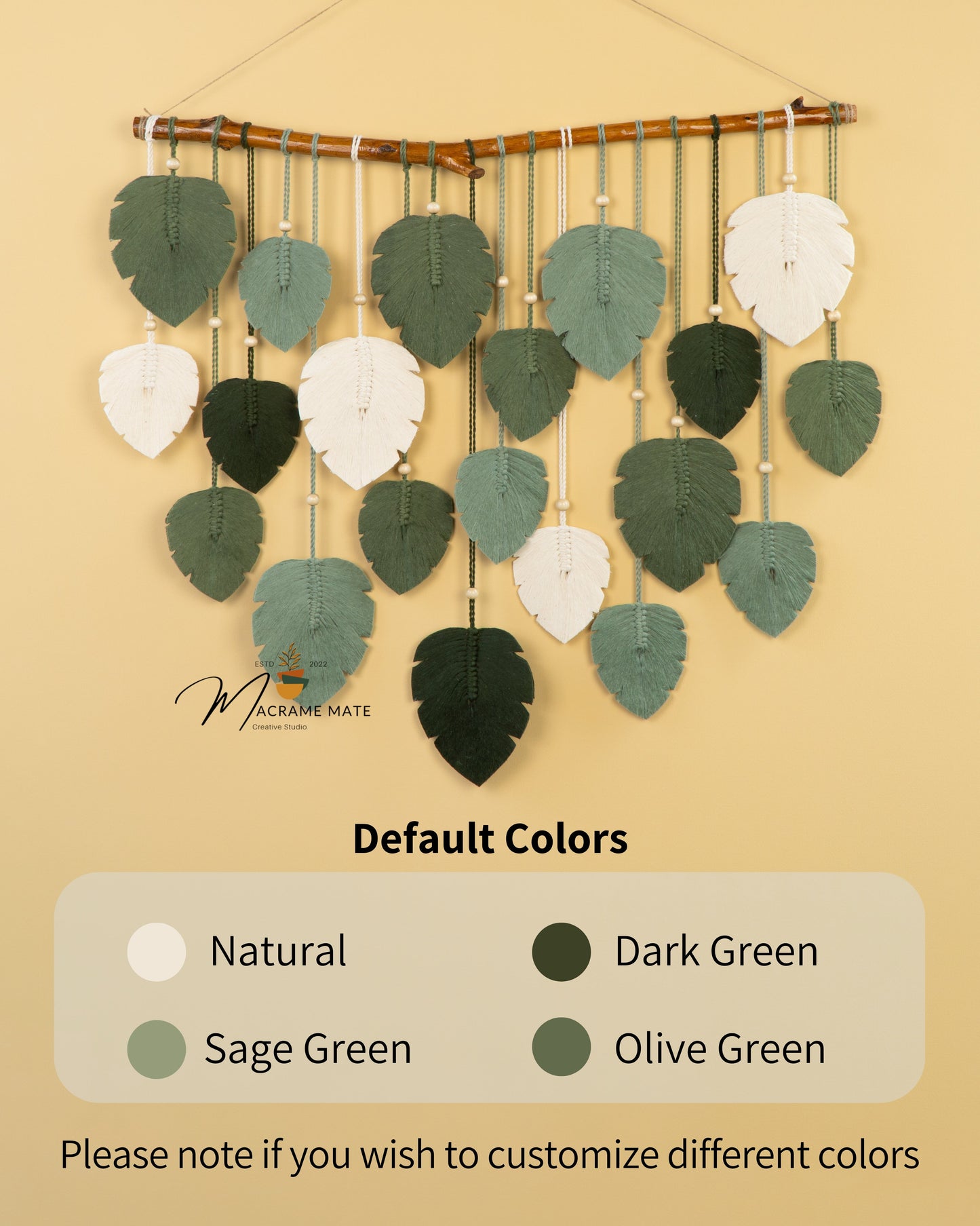 Elodie Forest Green Macrame Leaf Wall Decor