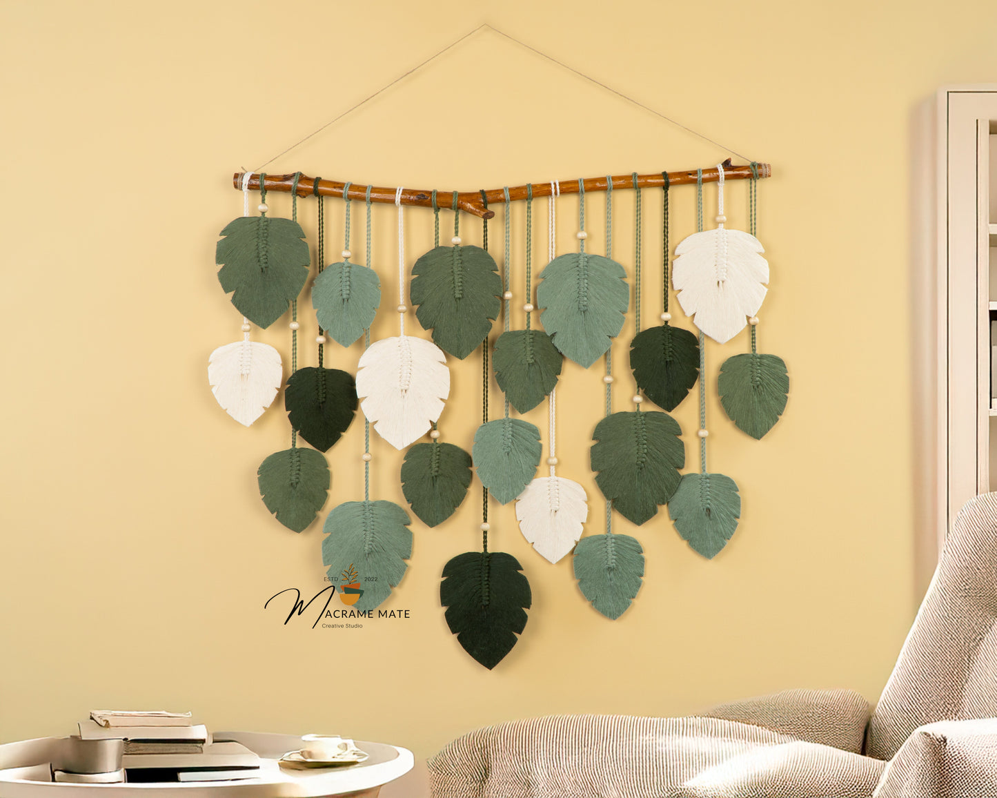 Elodie Forest Green Macrame Leaf Wall Decor