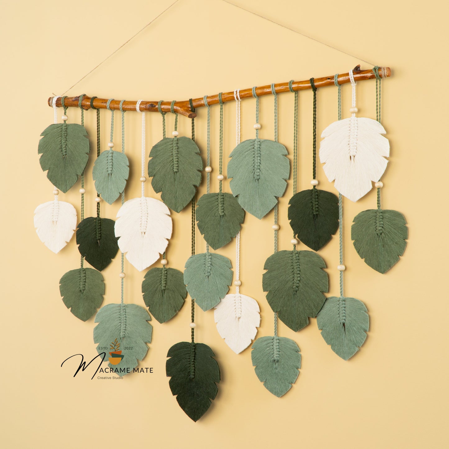 Elodie Forest Green Macrame Leaf Wall Decor