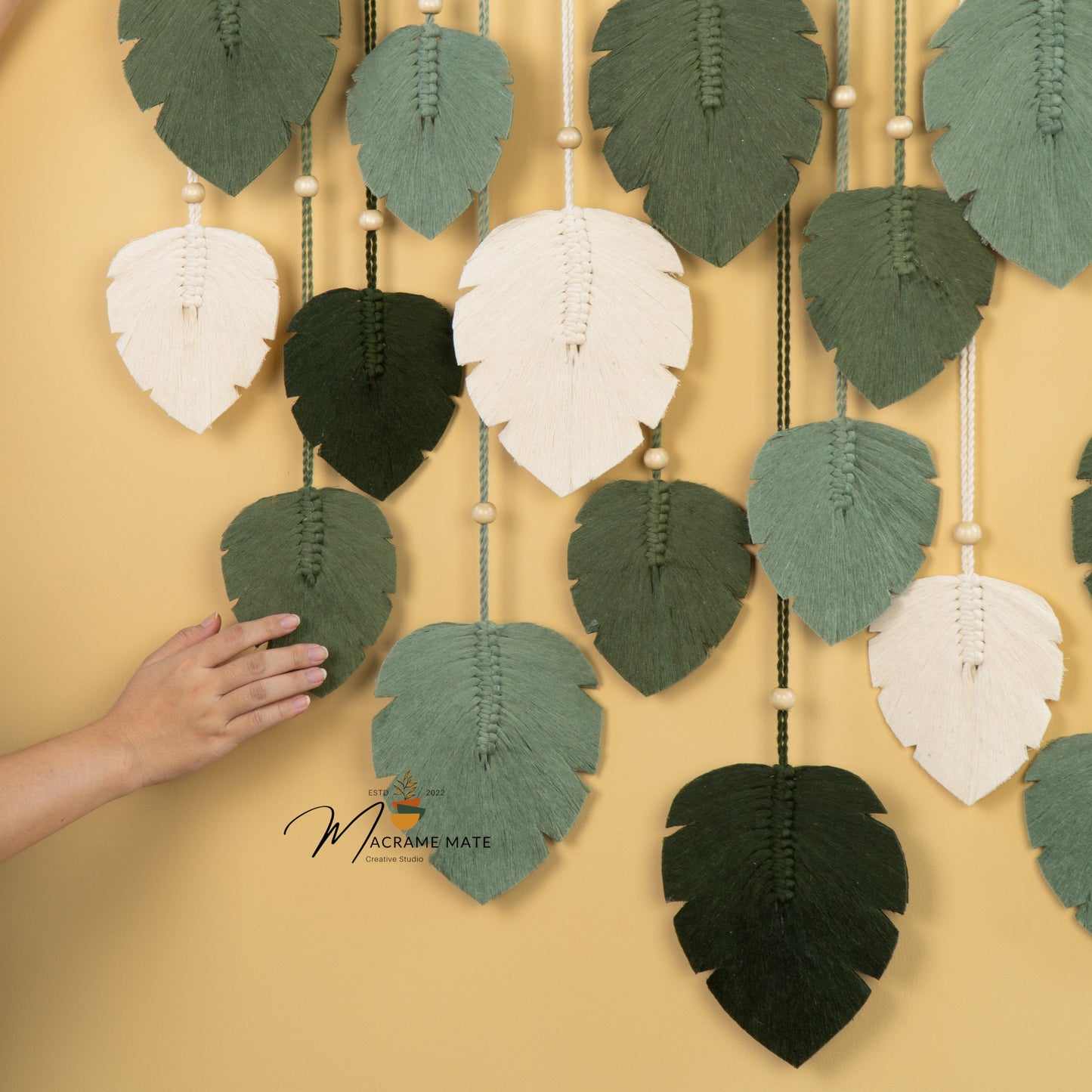 Elodie Forest Green Macrame Leaf Wall Decor