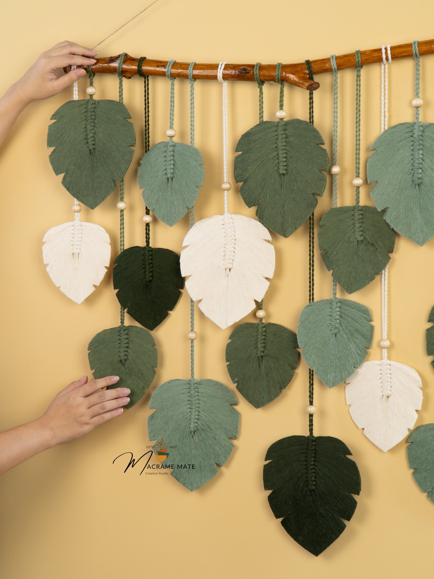 Elodie Forest Green Macrame Leaf Wall Decor
