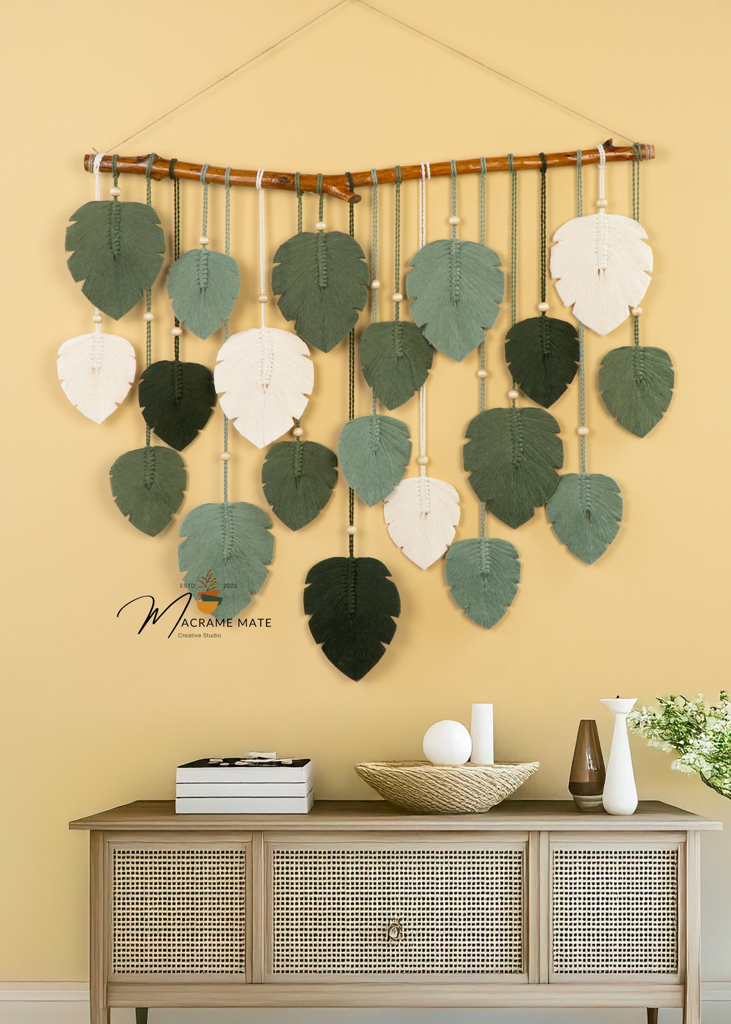 Elodie Forest Green Macrame Leaf Wall Decor