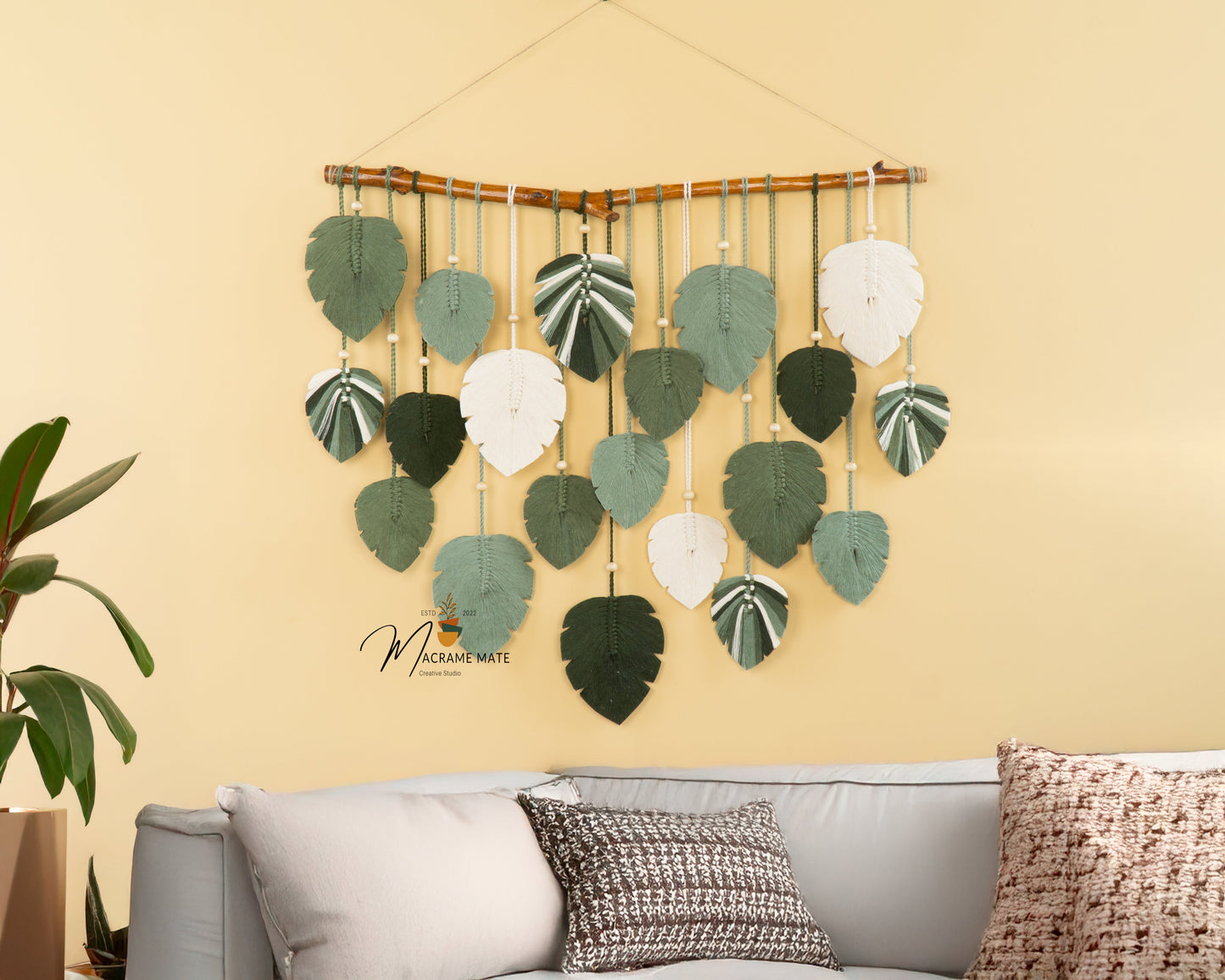 Elodie Monstera Mixed Macrame Leaves Wall Hanging