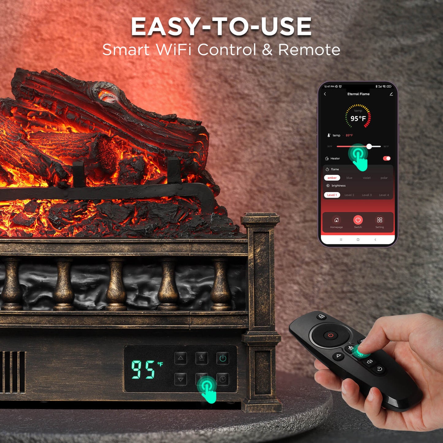 Eternal Flame EF26-LG Smart Electric Fireplace Logs, WiFi Enabled
