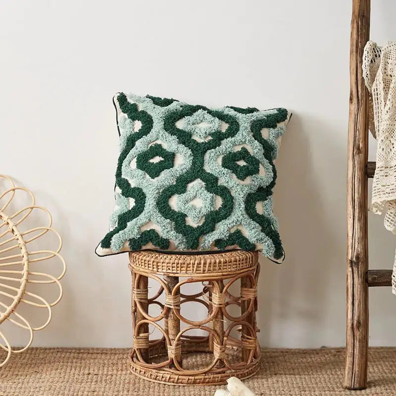 Geometric Embroidery Tufted Pillow