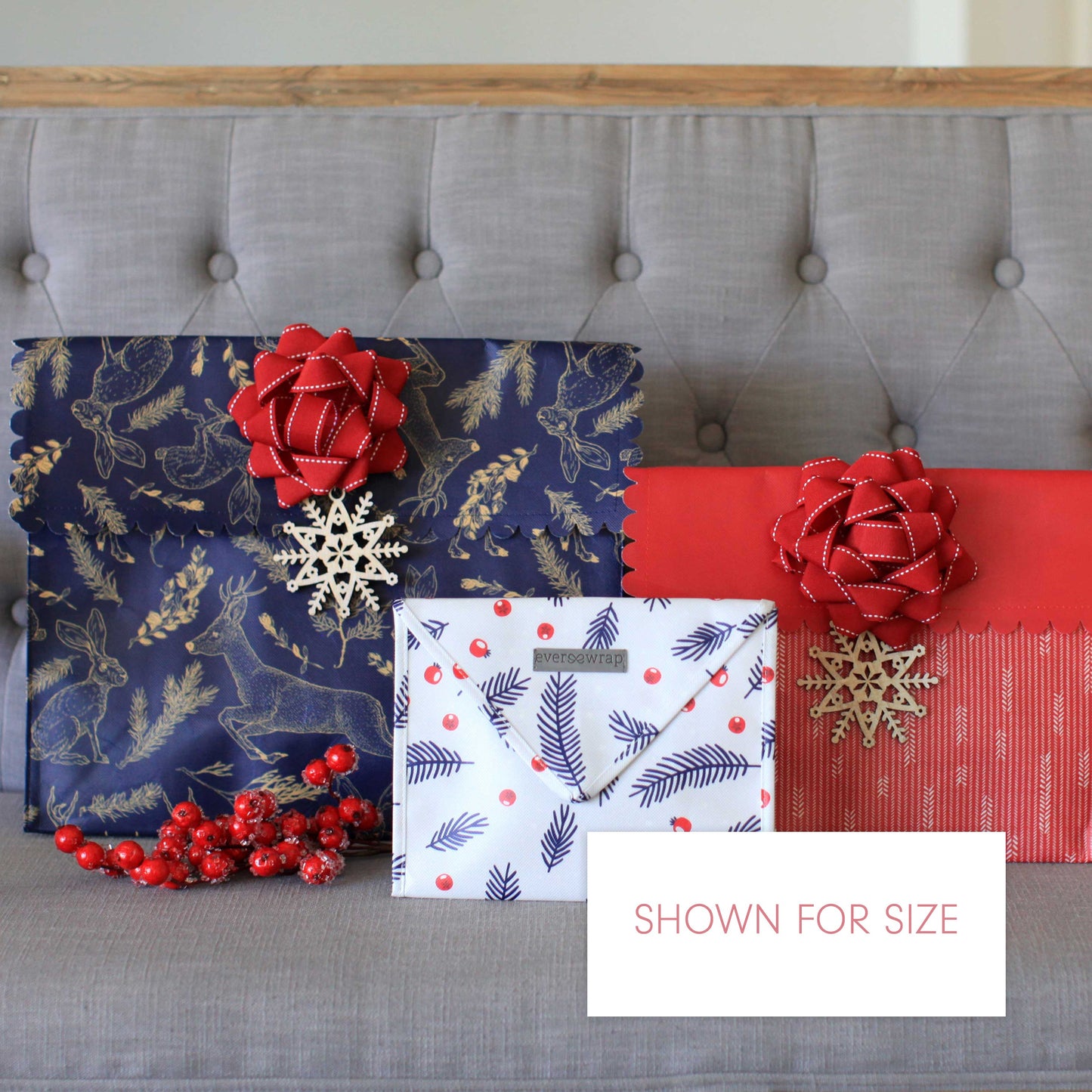 EverEnvelope: Large Navy Reusable Gift Bag with Forest Animals and Magnetic Closure