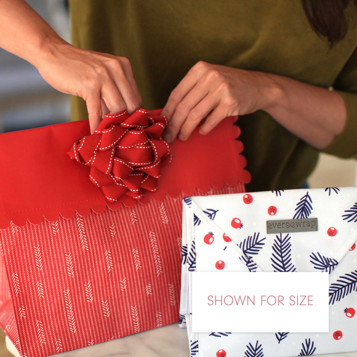 EverEnvelope: Medium Red and White Reusable Gift Bag with Magnetic Closure